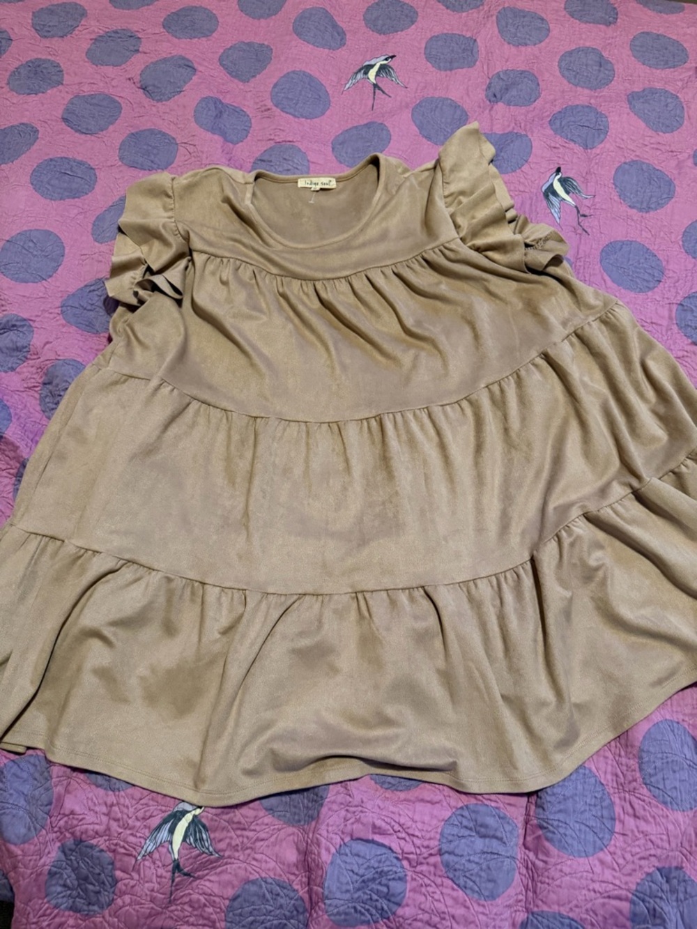 Tiered Ruffle Short Sleeve Tunic Top - Beige